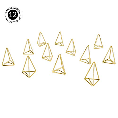 Koyal Wholesale Modern Metal Geometric Triangle Wedding Place Card Holders, Set of 12 Gold Table Number Holders for Wedding, Bridal Shower, Rehearsal Dinner, Thanksgiving, Christmas, Home Decor