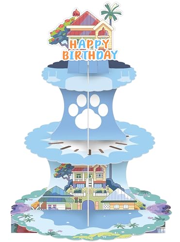 Blue Dog Birthday Party Decorations, 3 Tier Cartoon Blue Dog Theme Cupcake Stand Baby Shower Cake Dessert Table Display Cupcake Holder for Kids Girls Boys Birthday Party Decorations Supplies
