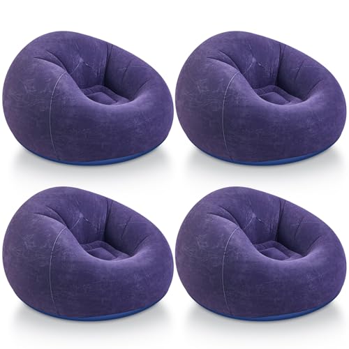 Image of Realspring Inflatable Bean Bag Chairs Outdoor Blow up Camping Chairs Inflatable Lazy Sofa Folding Portable Bean Bag Loungers Couch for Movie Night(Blue,4 Pcs)