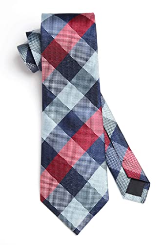 Image of HISDERN Mens Ties Plaid Tie and Pocket Square Set Classic Woven Formal Checkered Neckties & Handkerchief Wedding Party