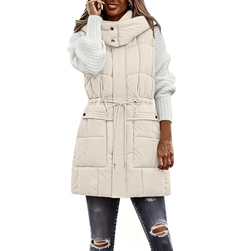 Gilet pour femme veste d'hiver matelassée chaude sans manches doudoune à capuche