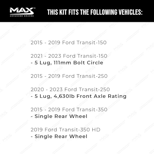 Image of Max Advanced Brakes Front Brake Kit Compatible With 2015 2016 2017 2018-2023 Ford Transit 150 250 350 350 HD SRW 5 Lug Replacement Premium OE Disc Brake Rotors and Ceramic Brake Pads