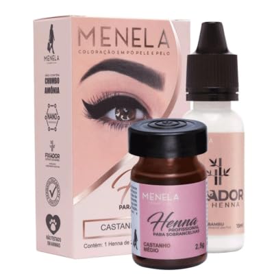 Kit Henna Profesional para Cejas Menela | Henna 2,5 g + Fijador 15 ml | Uso Profesional (Castanho Médio)