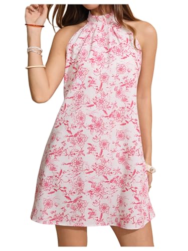 Image of Floerns Women's Sleeveless Floral Print Sundress Halter Neck A Line Short Dress