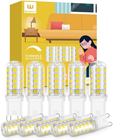 wowatt G9 LED Bulbs Dimmable Cool White 6000K, 10 Pack, 4W G9 LED Light Bulbs Equivalent to 40W G9 Halogen Bulbs, No Flicker LED G9 Bulbs ,400LM, CRI83, AC 220-240V