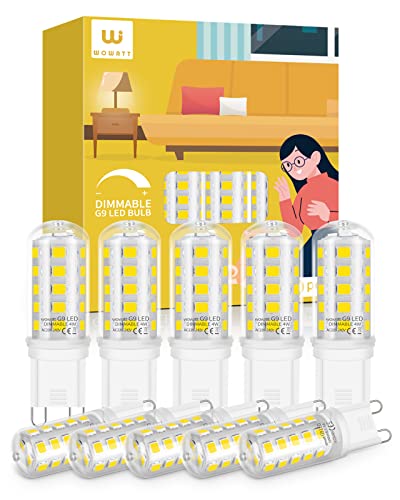 wowatt G9 LED Bulbs Dimmable Cool White 6000K, 10 Pack, 4W G9 LED Light Bulbs Equivalent to 40W G9 Halogen Bulbs, No Flicker LED G9 Bulbs,400LM, CRI＞83, AC 220-240V