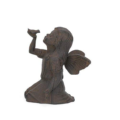 Upper Deck Cast Iron Fairy Holding Bird Statue
