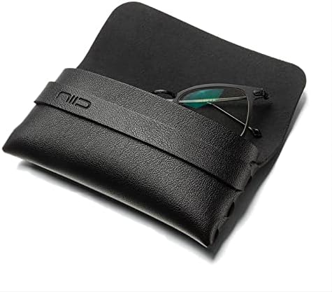 Muorruo 2-delige set brillenkoker met clip, zacht zwart lederen etui met flexibele kunststof insteekvak en riemclip voor brillen en zonnebrillen, oogbeschermingsetuis voor heren