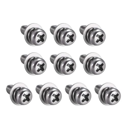 TA-VIGOR 10pcs M4 x 8mm Phillips Pan Head Machine Screws Bolts with Spring and Plain Washers, Carbon Steel Phillips Machine Screw for Heavy-duty Fastening