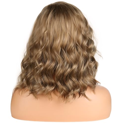 Image of BERON Ash Blonde Side Part Short Curly Wave Wig for Women Girls Blond Shoulder Length Wavy Heat Resistant Synthetic Wigs Cosplay Party or Daily Use