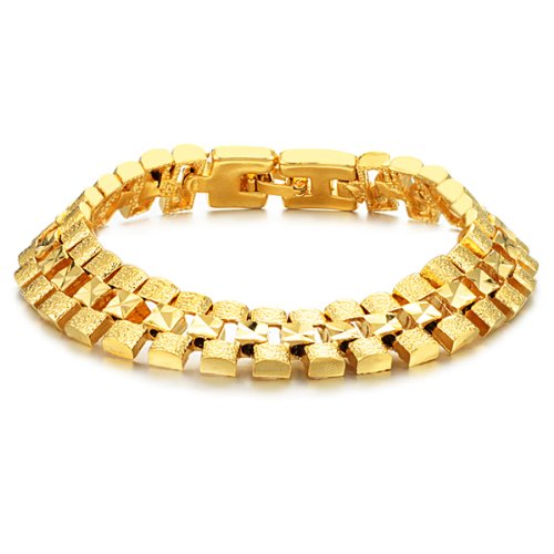SOPO 18k Yellow Gold Plated Men Bracelets 12mm 7.2" Vintage Link Chain Wristband