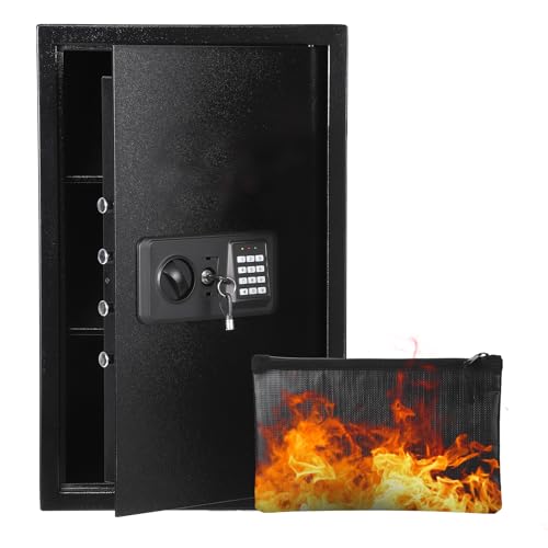 Garvee Coffre-fort numérique sécurisé acier laminé à froid – Résistant feu/eau – Clavier électronique – Sac etagère amovible – Double sécurité clé secours – Montage fresque/sol – Pour bureau, hôtel