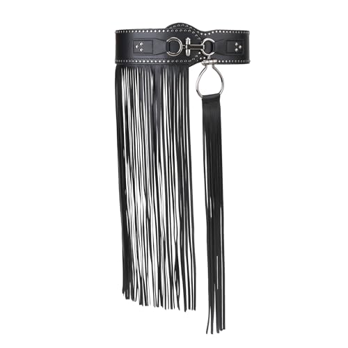 Faux Leather Fringe belt for Women Cowgirl Black Long Western Fringe Belt Punk Leather Waist Chain Tassel Belt
