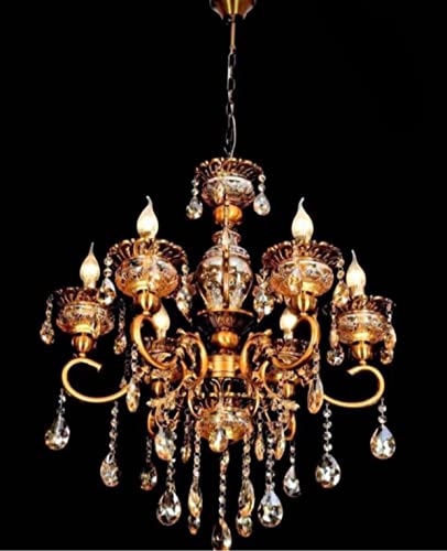 Image of Sanleen 6 Light Glass Candle Chandelier - 24 Inch Antique Modern Contemporary Ceiling Hanging Light, Luxury Jhumar for Living Room, Dining Room & Home Decor Lighting (Bulb Included)(Design 4)