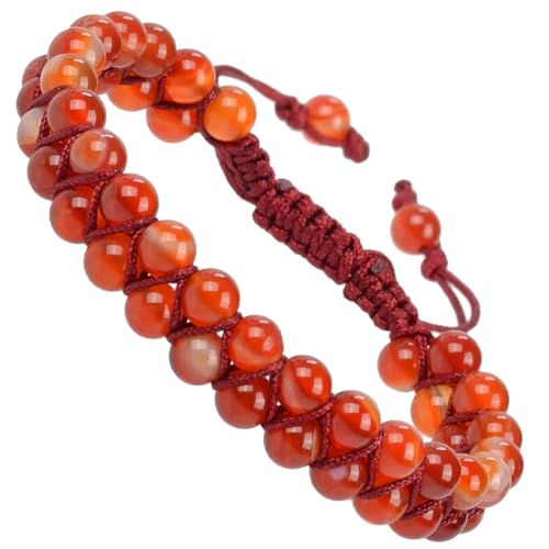 MASSIVE BEADS Natural Chakra Healing Power Crystals Macrame Bracelet Yoga Double Layer Stone Beads Gemstone Meditation Relax Anxiety Bangle for Unisex Women Men (Orange Strip Agate, 6mm)