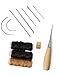 12 pcs Leather Craft Tool，Includes 5 root Leather Hand Sewing Needle，2 Curved Needle，3 Roll Leather Waxed Thread Cord（Black、Beige、Dark brown），1 Drilling awl and 1 Thimble，meet your leather repair need