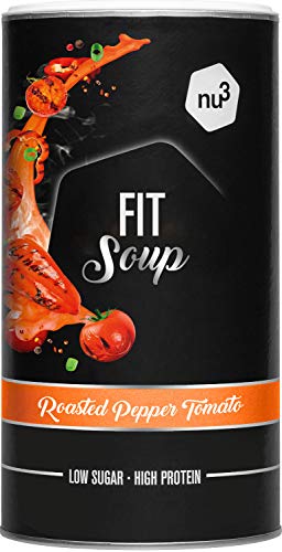 nu3 Fit Soupe Poivrons et tomates grillés 605g - Plat cuisiné sain avec 29,1g de protéines par portion - Soupe aromatique avec protéines de lactosérum - riche en fibres et en protéines