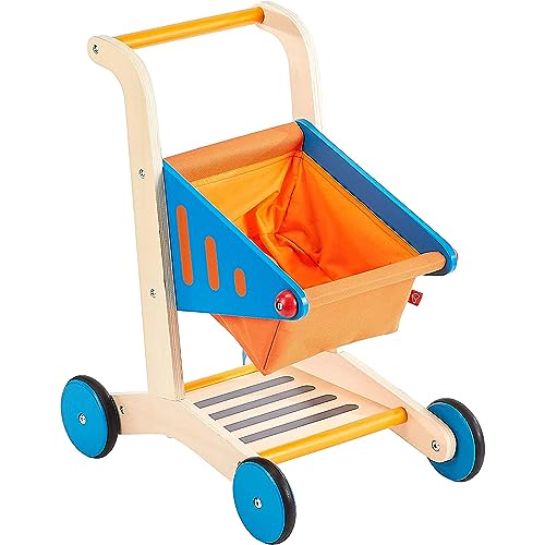 Hape Wooden Shopping Cart Pretend Play Toy| Sturdy Wooden Grocery Cart Toy for Kids