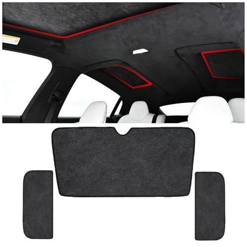 Windshield Glassroof Sunshade Compatible with Tesla Model X 2021-2026[No Gaps Never Sag] 3PCS Upgrade Soft Suede Falcon Wing Sunroof Sun Shade Foldable Heat Insulation Shield(3PCS-Black)