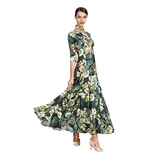 Robe de danse de salon sophistiquée à manches longues avec imprimé artistique chic