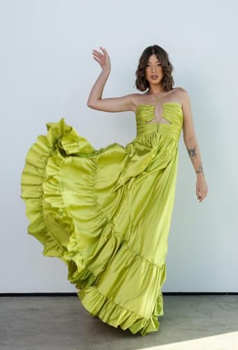 Lawrncedw Women's Satin Pleated Prom Dresses with Keyhole V Neck Long Bridesmaid Dresses Sleeveless Formal Evening Gowns4