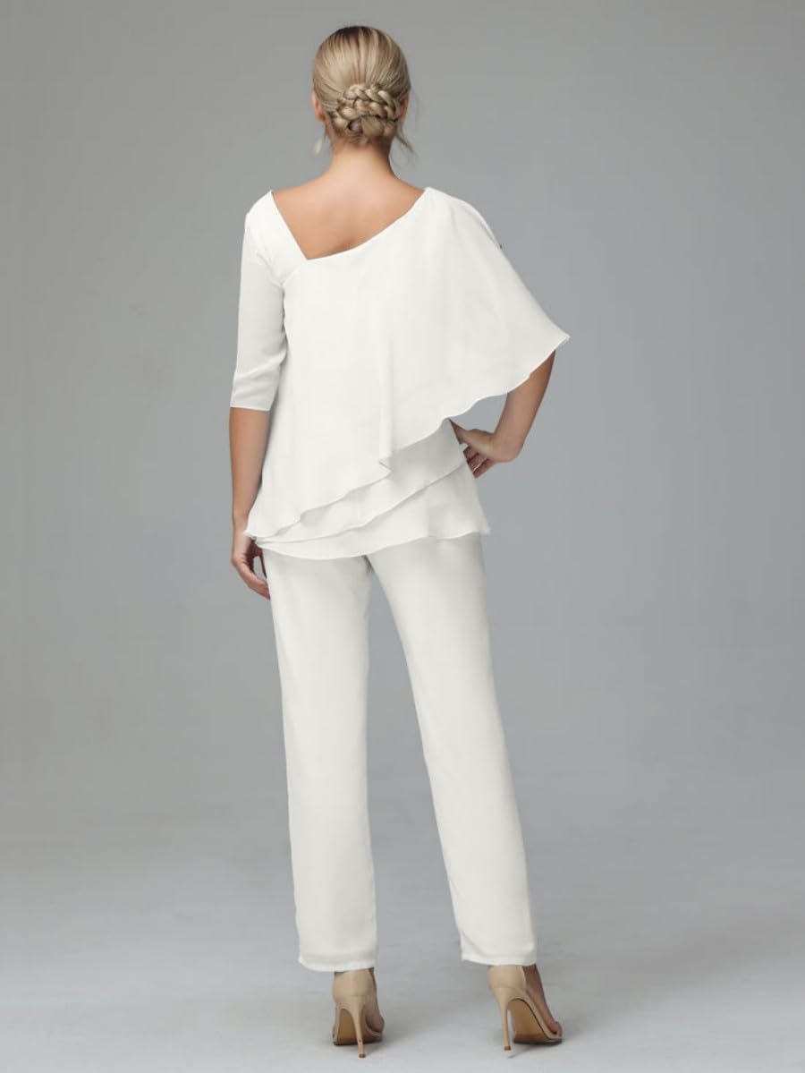 Traje de pantalón para madre de la novia, 2 piezas para mujer, traje formal de gasa para invitados de boda