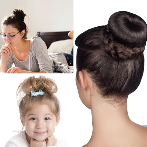 Duoleimi Haarkissen Set, 4 Stück Duttkissen Groß, Dutt Maker & Hochsteckfrisuren Zubehör, Haardonut & Haardutt in Schwarz, Braun & Cremeweiß.