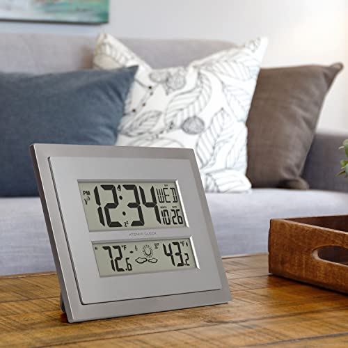 La Crosse Technology 512-85937-Int Atomic Digital Wall Clock With Temperature & Forecast In Gray/Silver #TOP4