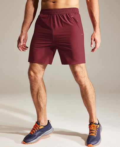 Image of MIER Men's Quick Dry Running Shorts with Zipper Pocket Elastic Waist Athletic Workout Exercise Shorts