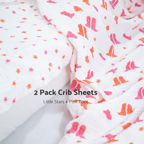 Image of LollyBanks Muslin Crib Sheet, 100% Cotton Fitted Crib Sheets for Girls