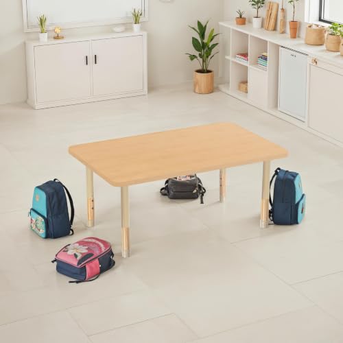 Image of 30 inch x 48 inch Rectangle Kids Classroom Table with Adjustable Chunky Wood Legs