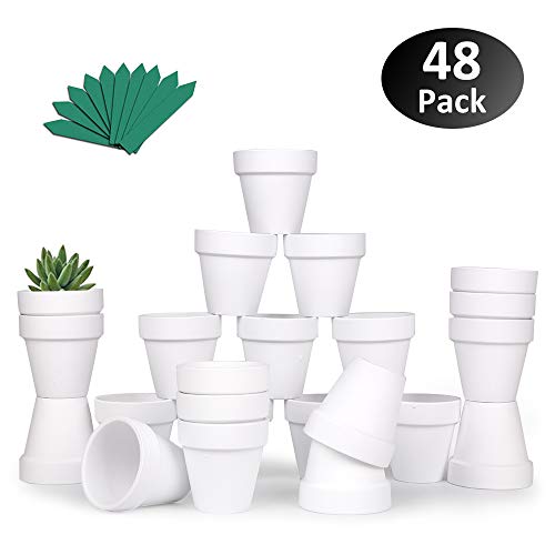 GROWNEER 48-Pack 2.5” White Mini Clay Pots Terracotta Pot with 25 Pcs Plant
