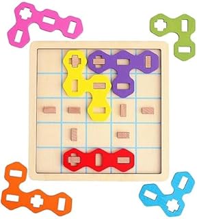 tabletop Wooden Puzzle Board Game with Colourful Shape Pieces, 25 x 25 cm