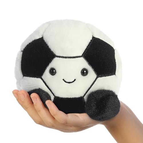 Aurora World Aurora, 33869, Palm Pals Striker piłka nożna, 13 cm, pluszowa zabawka, czarno-biała, czarna