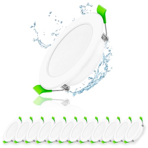 Mizlay 12er LED Einbaustrahler 230V 98mm (Lochmaß 75-85mm) 5W, LED Spots Außen IP44 Kaltweiß Kaltweiss, 25mm Flach Deckenspots Einbauleuchten Einbauspot Weiß für Badezimmer Innen