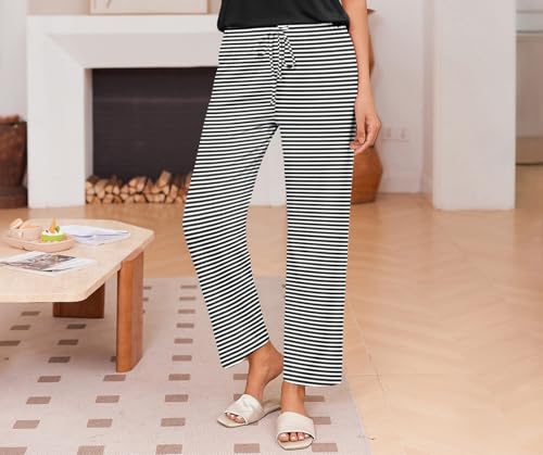 Image of Ekouaer Pajama Sets for Women Round Neck Pjs Short Sleeve Sleepwear with Long Pants Loose Lounge Sets
