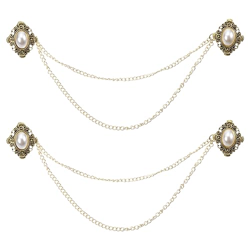 Image of uxcell 2pcs Sweater Clips Vintage Cardigan Collar Clips with Chain Shirt Clips Shawl Clips Clothes Clip for Women(Gold)