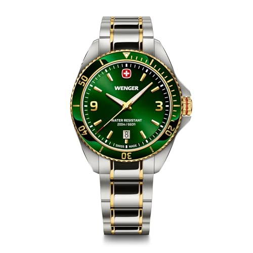 Image of WENGER Executive Swiss Made 40 mm, Green Dial, Silver /Gold Tow-Tone Stainless Steel Bracelet, Men's Watch - 01.2031.105