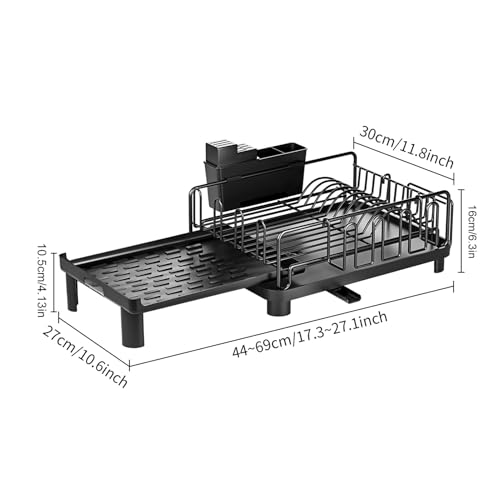 KANQIDKG Kitchen Dish Drainage Rack Carbon Steel Double-Layer Retractable Cup and Cutting Board Holder Bowl Plate Tableware Sink Kitchen Utensil Drying Organizer with Cutlery Box - Image 9