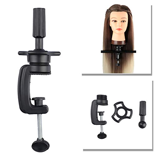 Wig Mannequin Head Stand, Lnasi Training Head Stand Holder Clamp with Adjustable Rotator,Wig Clamps for Cosmetology Head,Styrofoam Head Stand (Small, Black)