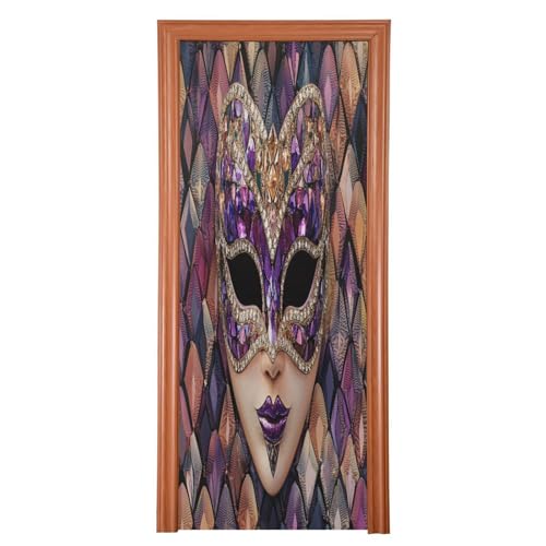 FLildon Mardi Gras Carnival Mask Door Cover Decoration, Party Accessory Porch Decor for Festive Ornament Room Door Covers 32 x 79 Inch