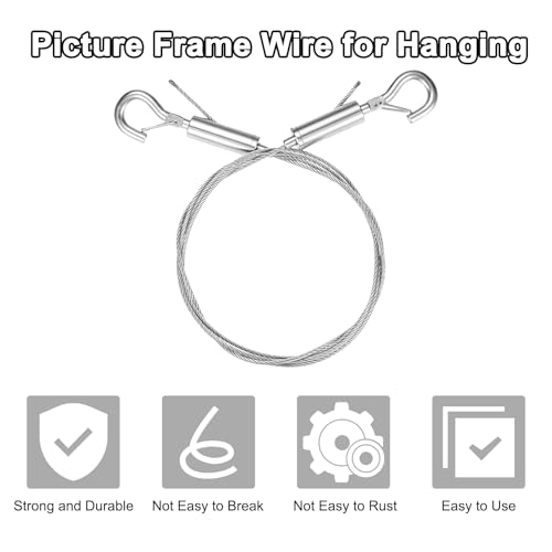 Image of M METERXITY 2-Pack Adjustable Picture Hanging Wire Kit, 1mx1.5mm Mirror Hanging Wire, Holds Up to 132lbs(60kg) 3.3FT Picture Frame Wire for Billboards /Basket /Flowerpot