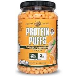 Twin Peaks Protein Puffs - (Garlic Parmesan), Keto Friendly, Low Carb Snack (300g, 21g Protein, 2g Net Carbs, High Protein, Healthy Crunchy Snack)