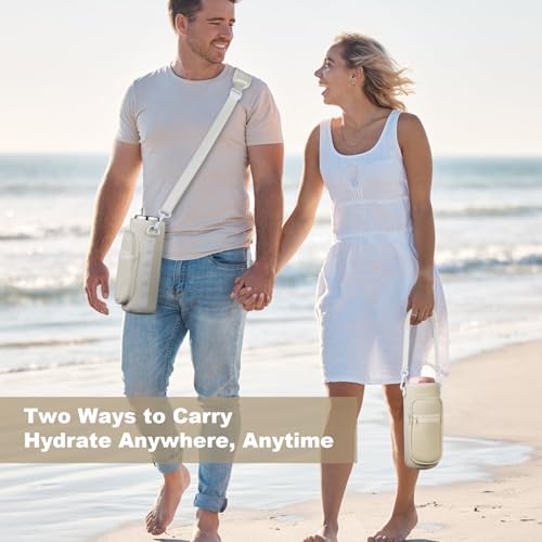 Image of Water Bottle Holder with Strap, Water Bottle Carrier Bag with Phone Pocket, Shoulder Hand Strap Insulated Neoprene 32 oz Water Bottle Sleeve for Walking Hiking Camping Gym(white)