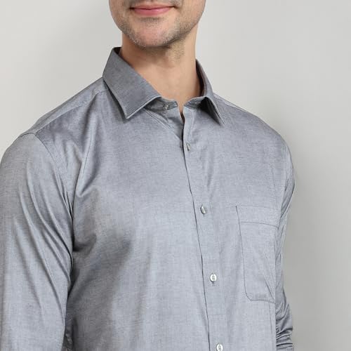 Image of Raymond Men Slim Fit Structure Pattern Pure Cotton Semi Cutaway Collar Full Sleeve Formal Shirt