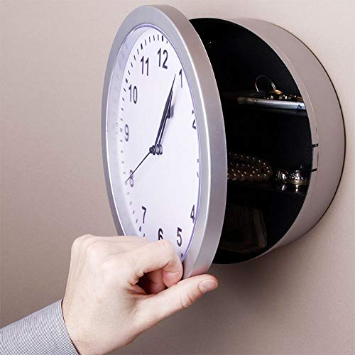 Wall Clock Hidden Safe with Lock, Secret Compartment Clock Hidden Clock Safe Wall Clock Diversion Safe Wall Clock with Hidden Compartment(Sliver)