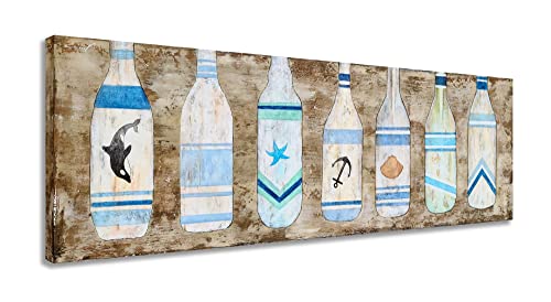 Yihui Arts Drift Bottle Canvas Wall Art - Rustic Coastal Painting for Farmhouse Living Room Decor