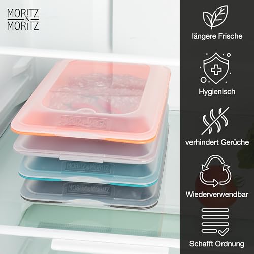 Moritz & Moritz 4er Set Aufschnittbox stapelbar – Frischhaltedosen mit Deckel zur Aufbewahrung von Wurst, Käse, uvm. – inkl. Tafelsticker zum Beschriften 3