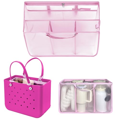 XYFuuee Beach Bag Organizer Inserts for X Large Bogg Bag Accessories, Original XL Lightweight Mesh Insert Divider Pouch, Organizing Rubber Tote Bags, Save Storage Space (Pink)