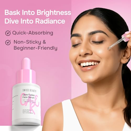 Image of Swiss Beauty Care Glow Fusion Face Serum | Bright & Glowy | 10% Vitamin C & Sakura Extract | Non-Sticky | 30ml